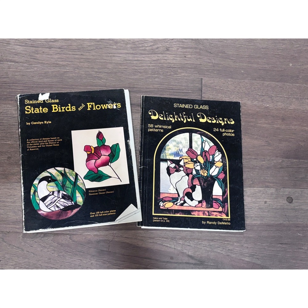 Vintage Stained Glass Pattern Books State Birds Flowers Delightful Designs Lot 2